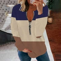 Лропли Женски Блузи Печатени Модни Обични Џемпери Со Патент Со Долги Ракави Џемпер За Жени Браун ХХЛ