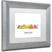Трговска марка ликовна уметност „Медисон Висконсин Скајлин ВБ-1“ платно уметност од Марлен Вотсон, бел мат, сребрена рамка