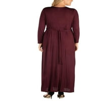 24 -тина облека за удобност плус големина елегантна цветна мавта со долг ракав макси фустан