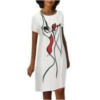Дадарија Летни Фустани За Жени Жени О Темперамент На Вратот Пуловер Печатење Со Кратки Ракави Лабава Половина Фустан Со Средно