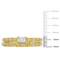 Miaенски Карат Карат Т.В. Принцеза-исечен и тркалезен дијамант 10kt жолто злато 2-pC невестински сет