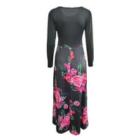 женска облека женска облека мода жени цветен принт со долги ракави долг макси фустан дами секојдневен фустан с розова