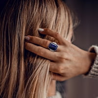 Miaенски карат во Миабела создаде сина сафир 1- Карат дијамант 14kt Бело злато коктел прстен