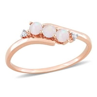 Miaенски Carat Carat T.G.W. Опал дијамант акцент 10kt розово злато три-камен прстен