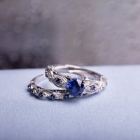 Miabella Women's'sims 1- CT создаде сафир и КТ дијамантски венчален прстен поставен во 10kt бело злато
