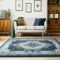Обединети ткајачи Драхма Патрас Традиционален медалјонски акцент килим, аква, 1'10 2'8