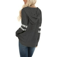 псиакги блузи за жени женски школки со долги ракави џеб спојување пуловер со пруги дуксери црни + сад: 10