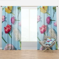 DesignArt 'Цвеќиња на цвеќиња на сина' цветна панел за завеси