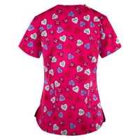 В-Вратот Работна Облека Блузи Графички Отпечатоци Блузи Краток Ракав Лето За Жени Топла Розова