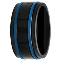 Менс не'рѓосувачки челик црна и сина IP жлебна свадбена лента - прстен за мажи