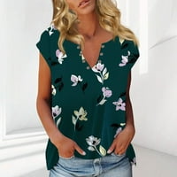 Ханас Е На Врвот На Женската Мода Секојдневен Бохо Цветен Обичен Маица Краток Ракав V Вратот Блуза Блузи Темно Зелена С