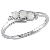 Miaенски Carat Carat T.G.W. Опал и дијамант акцент 10kt бело злато 3-камен бајпас прстен