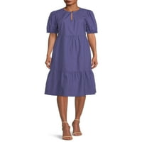 Печатен плетен фустан за време на време и Tru, V-вратот