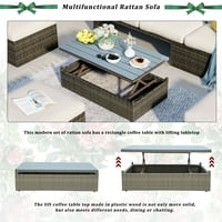 5 -парчиња мебел за внатрешен двор поставува отворено PE rattan сегментална троседот градина плетен кауч со привлечен потпирач