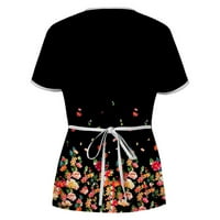 Блузи Работна Облека Со Кратки Ракави Графички Отпечатоци Летни Врвови На Вратот За Жени Црна 2xl