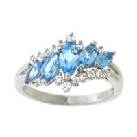Брилијантност фино накит Стерлинг сребрен оригинален швајцарски сина топаз и бела кубна цирконија CZ маркиза прстен