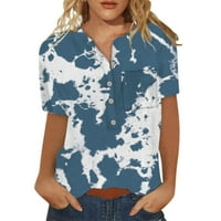 Fopp Продавачот Цветни Блузи За Жени, Женско Копче Надолу Модни Обични Кошули Со Кратки Ракави Блуза Темно Сина XL