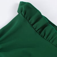 Летни Модни Кошули Манжетни Набраздени Лабави О Врат Кратки Ракави Еднобојни Врвови За Жени Зелени