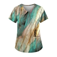 В - Вратот Печатени Блуза Повик Блузи Краток Ракав Мода За Жени Зелена м