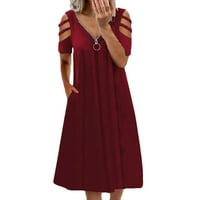 Жените Краток Ракав А-Линија Средна Должина Мода V-Вратот Цветни Летни Фустан Вино L