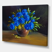 Мртва живот букет сини диви цвеќиња во вазна сликарство платно уметнички принт