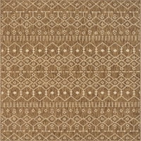 Добро ткаена Медуза Норд Племенски Марокан Браун 5'3 Тркалезен килим со рамен ткаенина на отворено