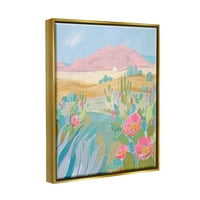 Студела пустина кањон живописни кактусни растенија пејзаж сликарство злато пловила врамена уметничка печатена wallидна уметност