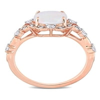 1- Карат Т.Г.В. Опал, бел сафир и дијамант-акцент 10kt розово злато гроздобер ореол прстен