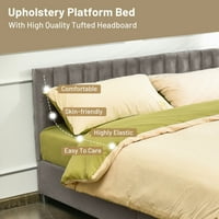Гима целосна тафтувана тапацирана платформа за кревети со рамка со фланел светло сиво