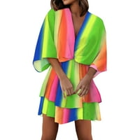 Лелеави Фустани За Жени Јакна Фустан V-Вратот Краток Ракав Печатени МУЛТИ-боја XL