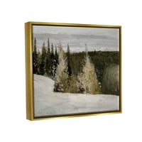 Снежни падини Вудленд природен пејзаж сликарство металик злато врамено уметничко печатење wallидна уметност