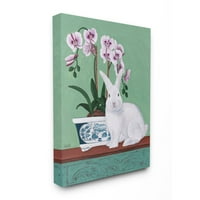 Слупел дома Декор зајак и цвеќиња розово зелено животинско сликарство платно wallидна уметност од Сали Б