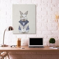 Butler Bunny Kids Animal Blue Painting Super преголема преголема истегната платно wallидна уметност од Ziwei Li