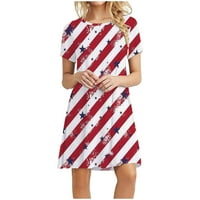 Прилагодени Жени Мода О-Вратот Краток Ракав Денот На Независноста Печатење Фустан Мини Фустан