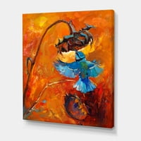 Сина колибри на портокалово сончогледово сликарство платно уметнички принт