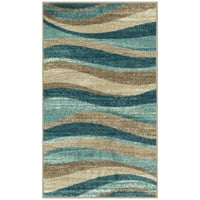 Геометриски сино -кафеави бранови килим за влез во затворен простор, 1'8 x2'10